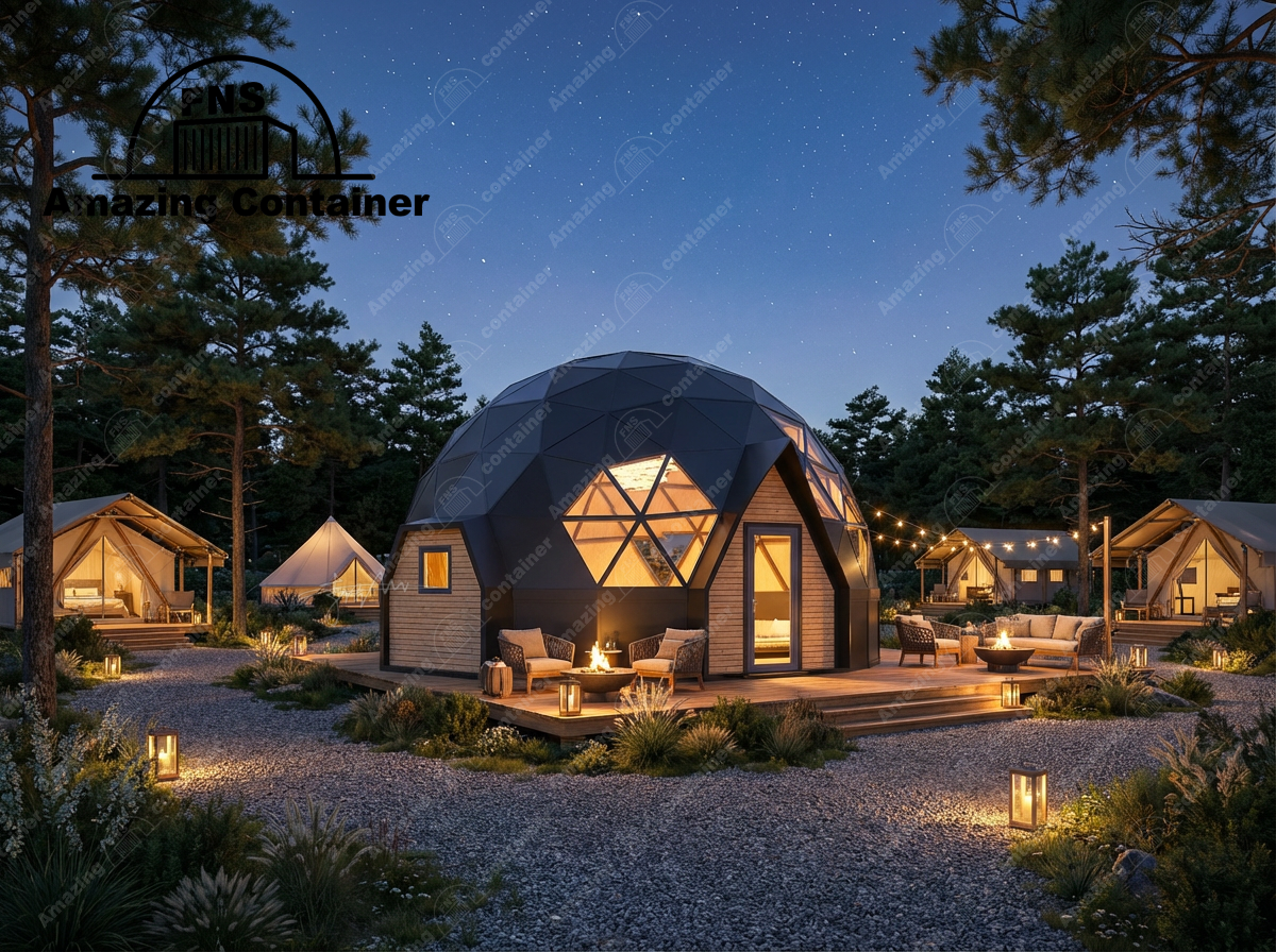 Diameter 8m-Geodetic dome wooden house